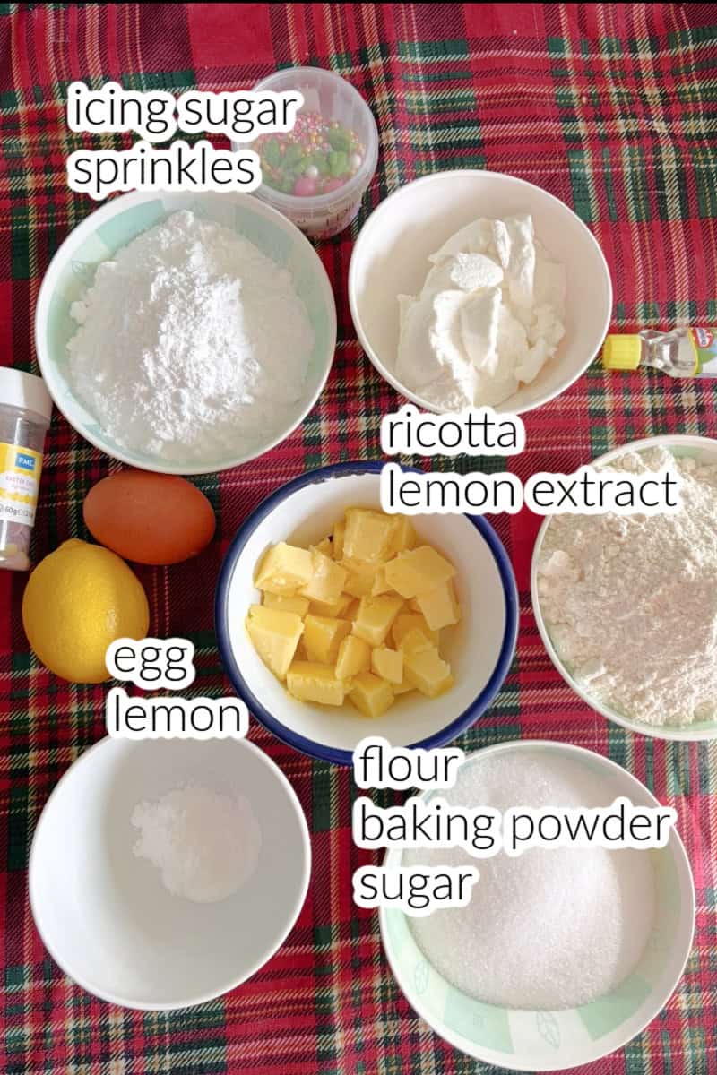 Ingredients used to make ricotta cookies.