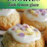 Close-up of cookies decorated with icing and easter sprinkles.