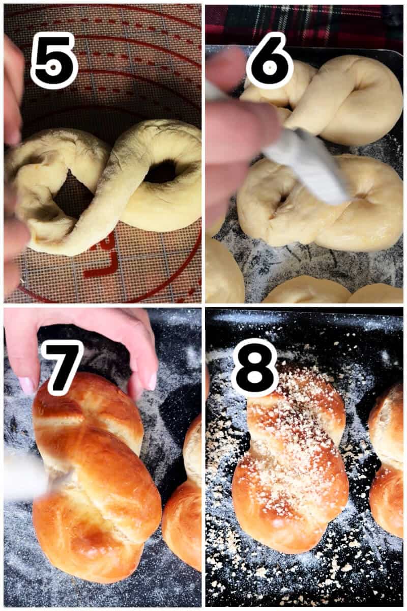 Collage of 4 photos to show how to make mucenici.