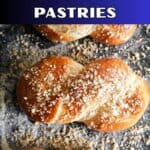 A tray with a pasty topped with chopped walnuts.