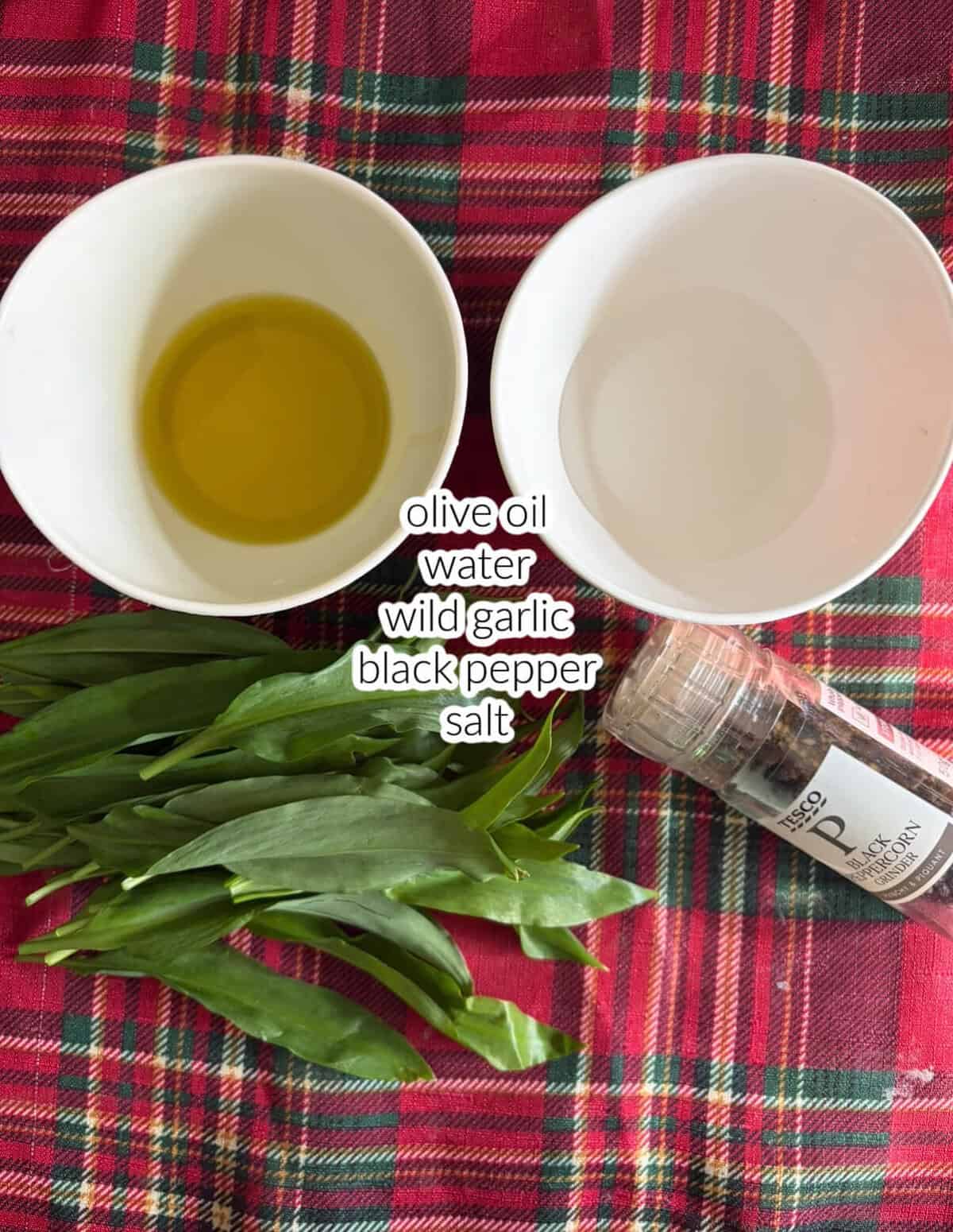 Ingredients used to make the topping for the wild garlic focaccia.