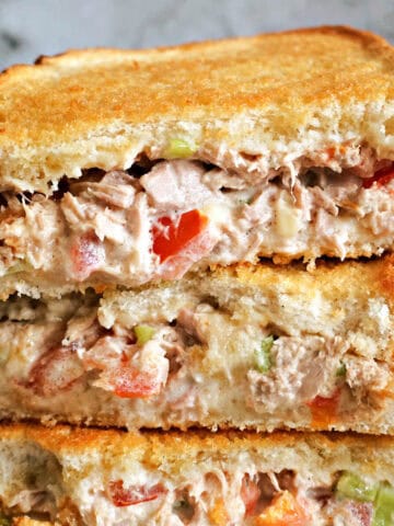 A stack of tuna sandwiches.