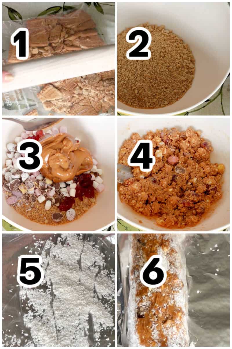 Collage of 6 photos to show how to make fifteens.