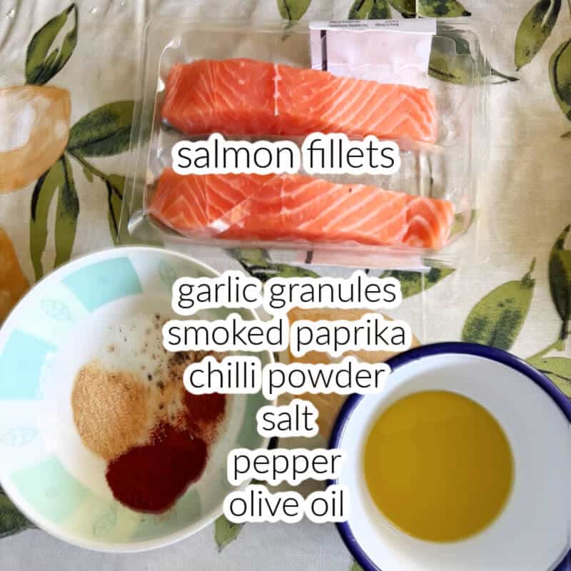 Ingredients displayed for seasoning the salmon.