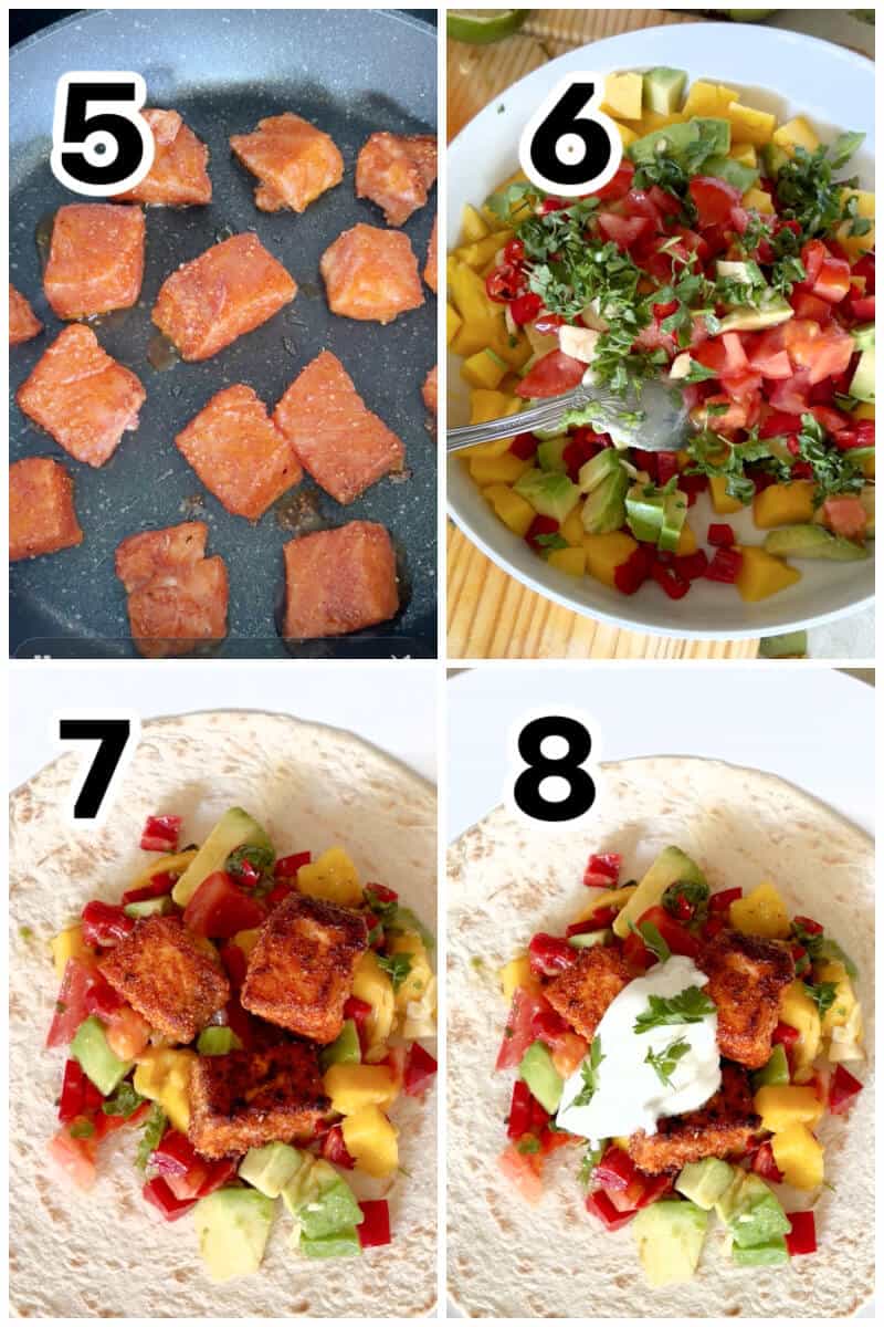 Collage of 4 photos to show how to make tacos.