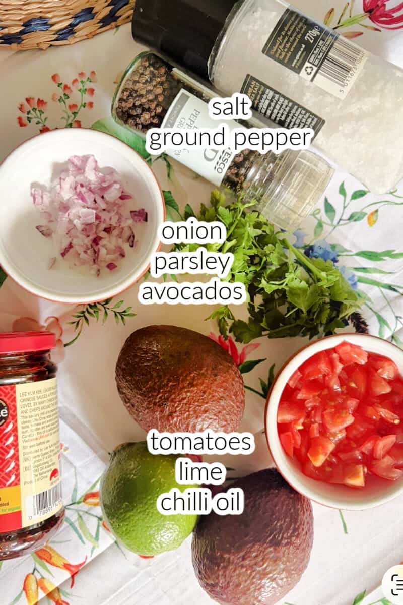 Ingredients displayed for making guacamole.