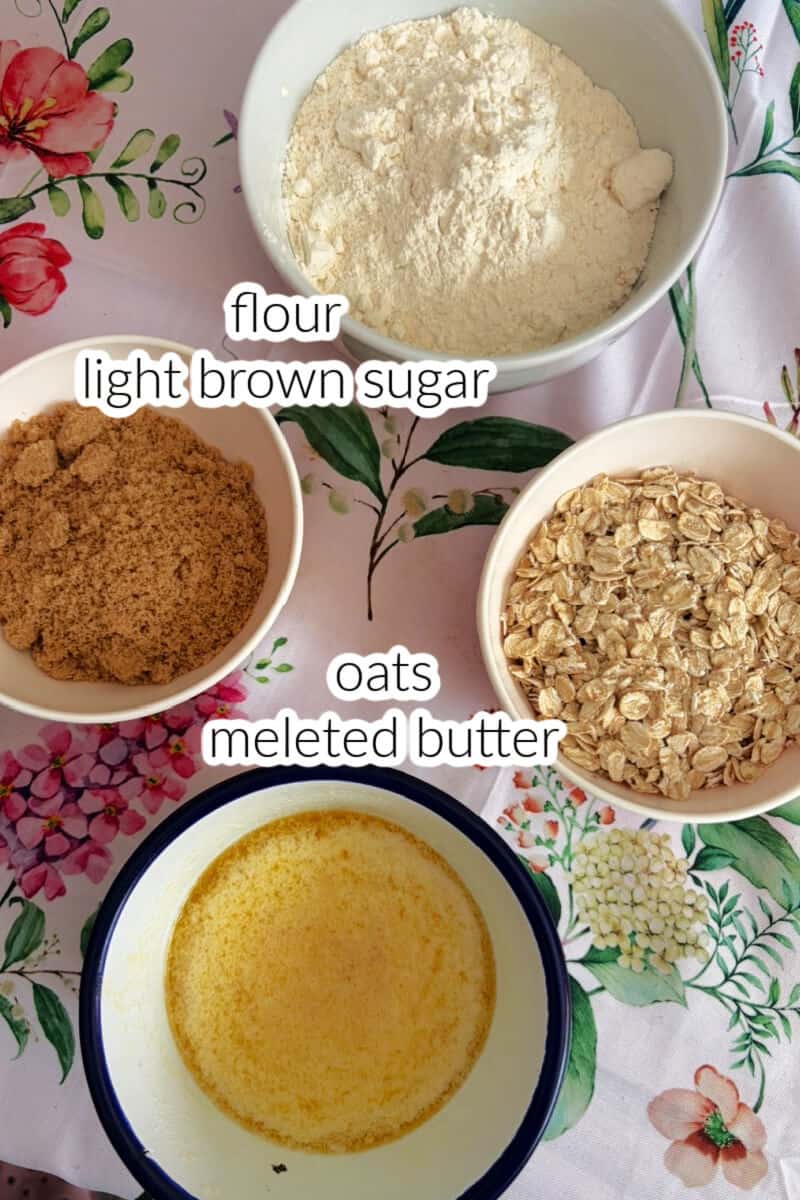 Ingredients displayed for making the crumble.