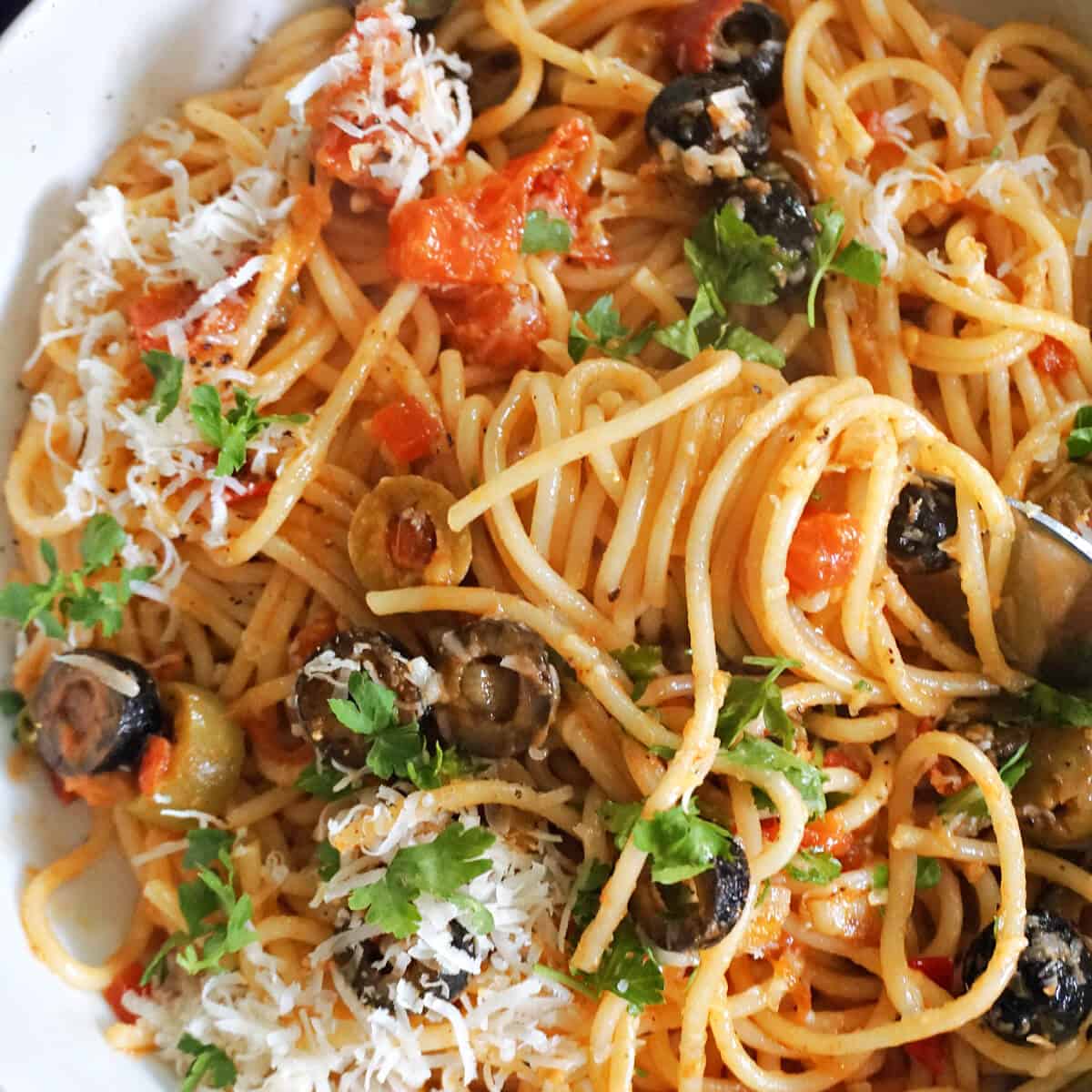 Spaghetti alla Puttanesca with Fresh Tomatoes