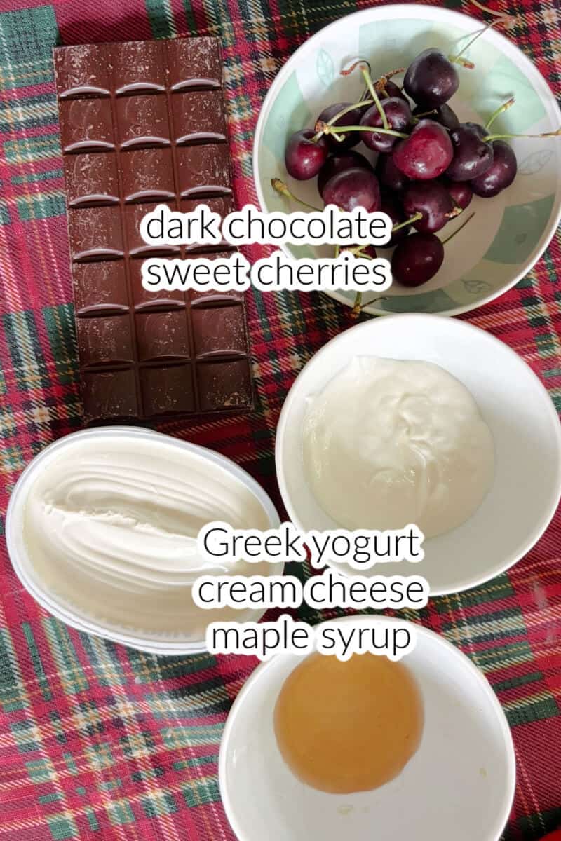 Ingredients displayed to make frozen cherry treats.