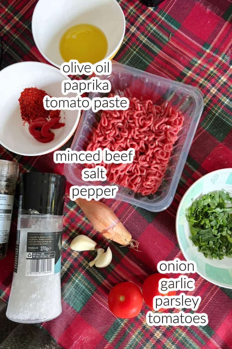 Ingredients displayed for making the beef mixture.