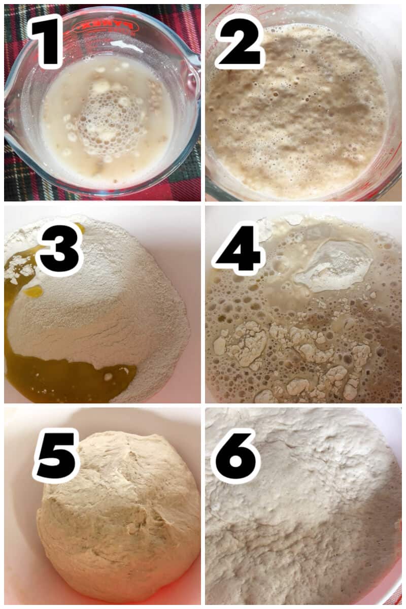 Collage of 6 photos to show how to make pide dough.
