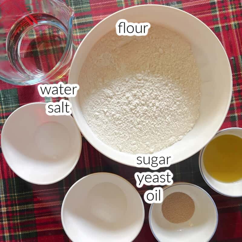 Ingredients displayed for making pide dough.