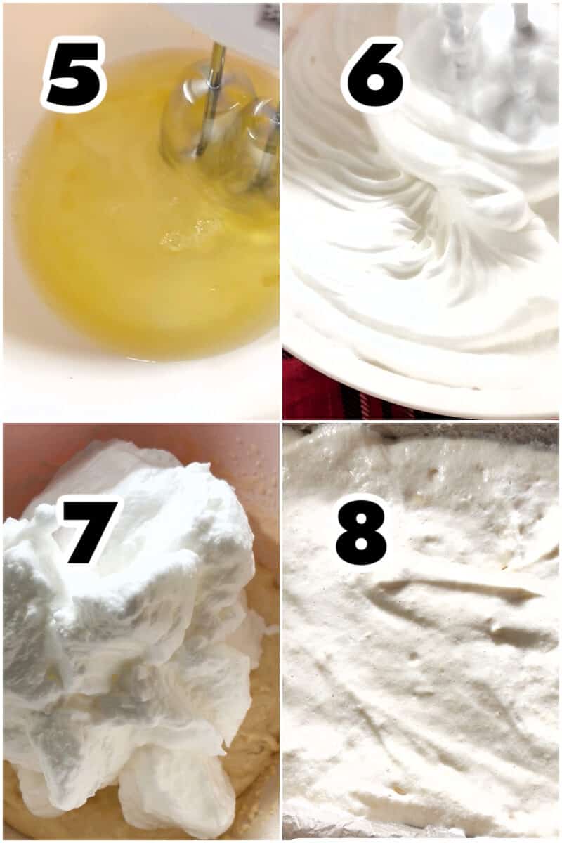 Collage of 4 photos to show how to make a sponge cake.
