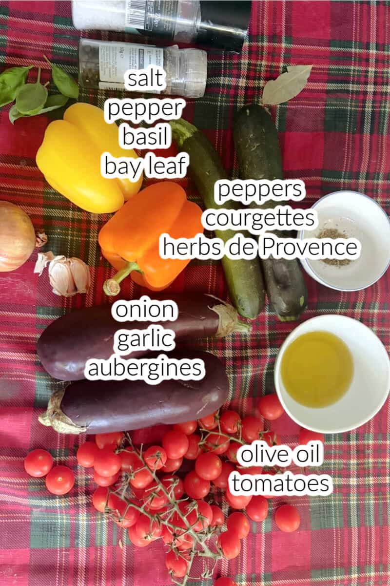 Ingredients laid on the table for making veggie stew.