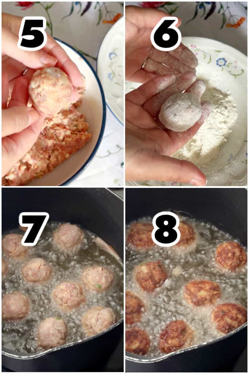 Collage of 4 photos to show how to make meatballs.