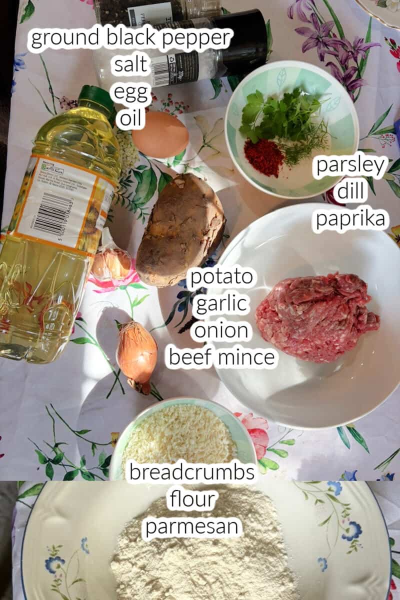 Ingredients displayed for making meatballs.
