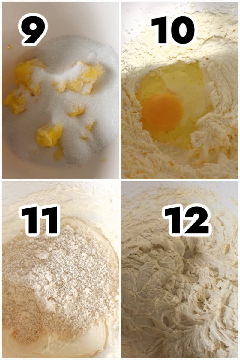 Collage of 4 photos to show how to make the frangipane filling.