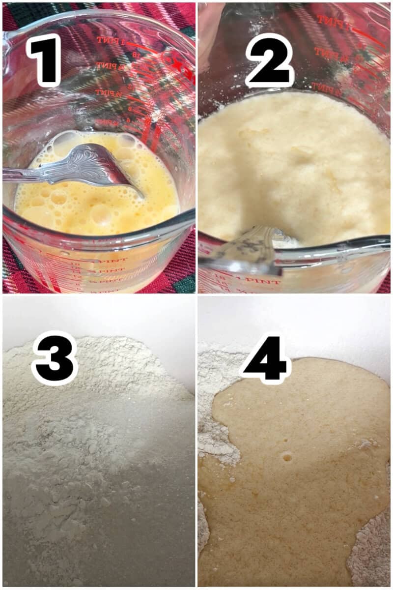 Collage of 4 photos to show how to make muffin batter.