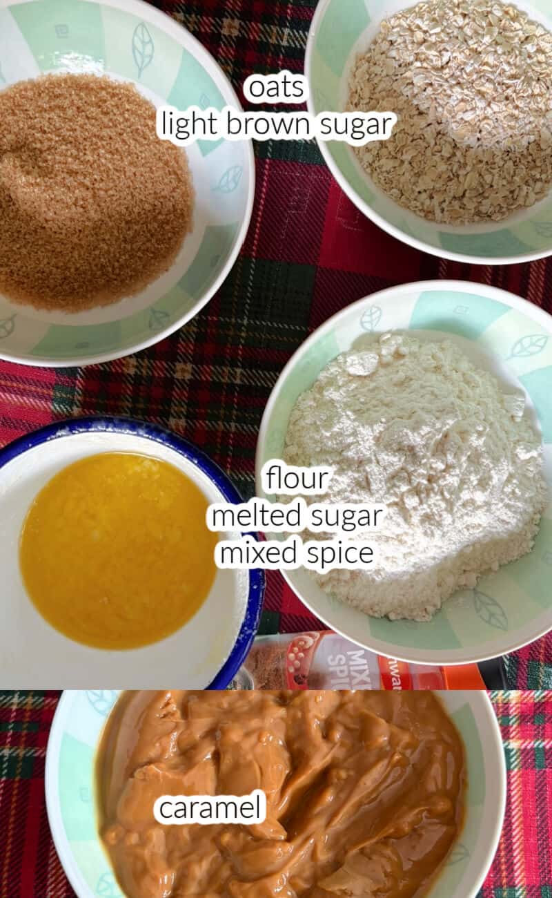 Ingredients displayed on the table for the crumble topping.