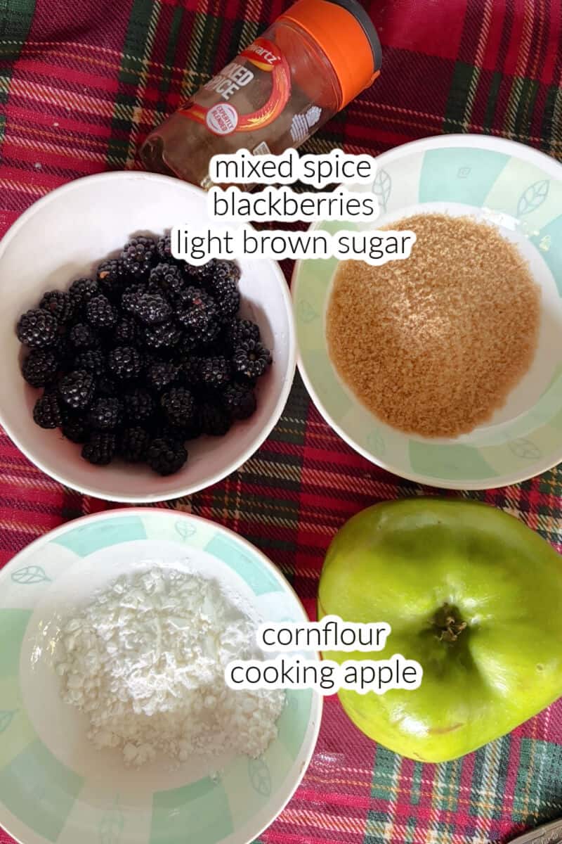 Ingredients displayed on the table to make the fruit filling.