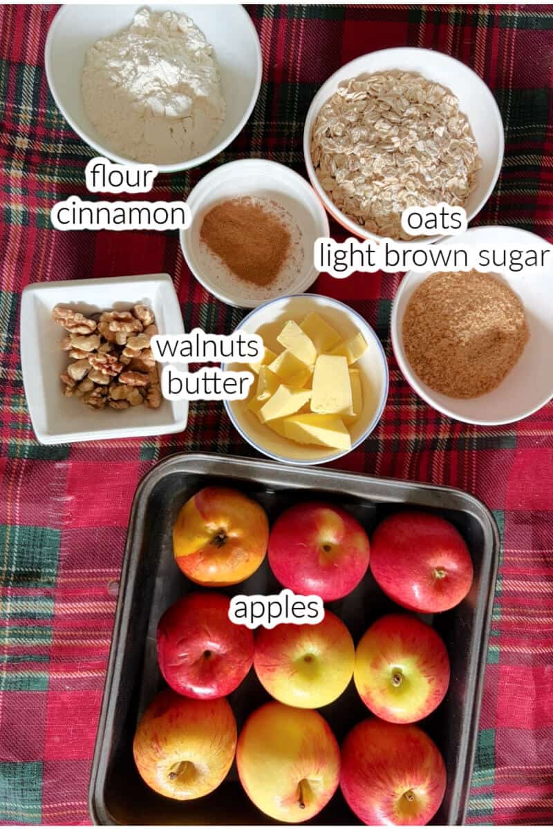 Ingredients displayed for making stuffed apples.