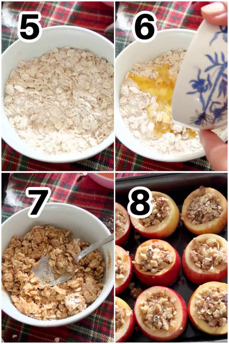 Collage of 4 photos to show how to stuff apples.