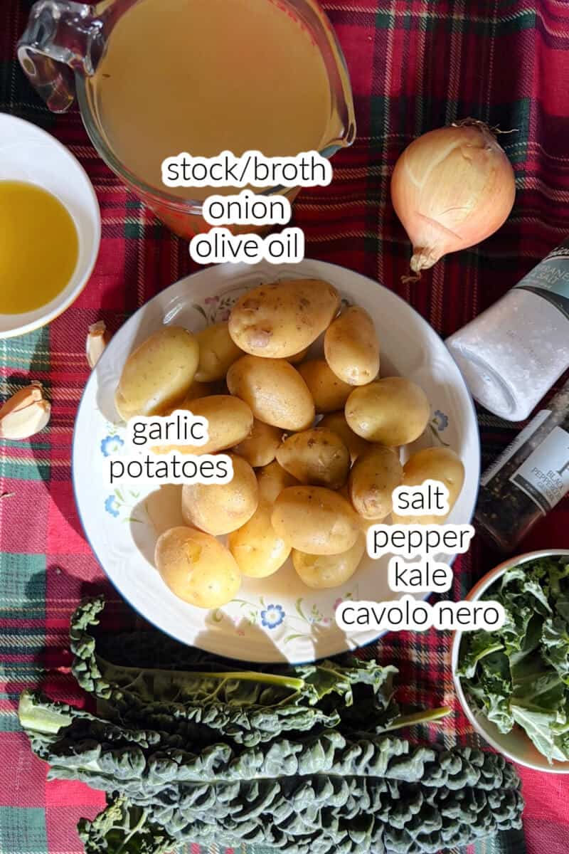Ingredients displayed for making green soup.