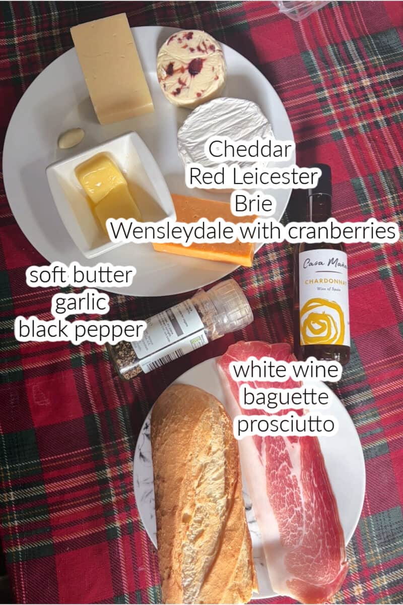 Ingredients displayed for making cheese spread.