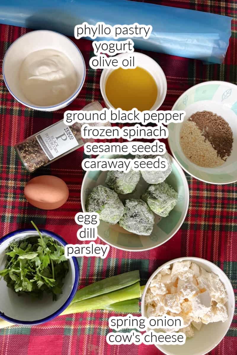 Ingredients displayed on the table for making borek.