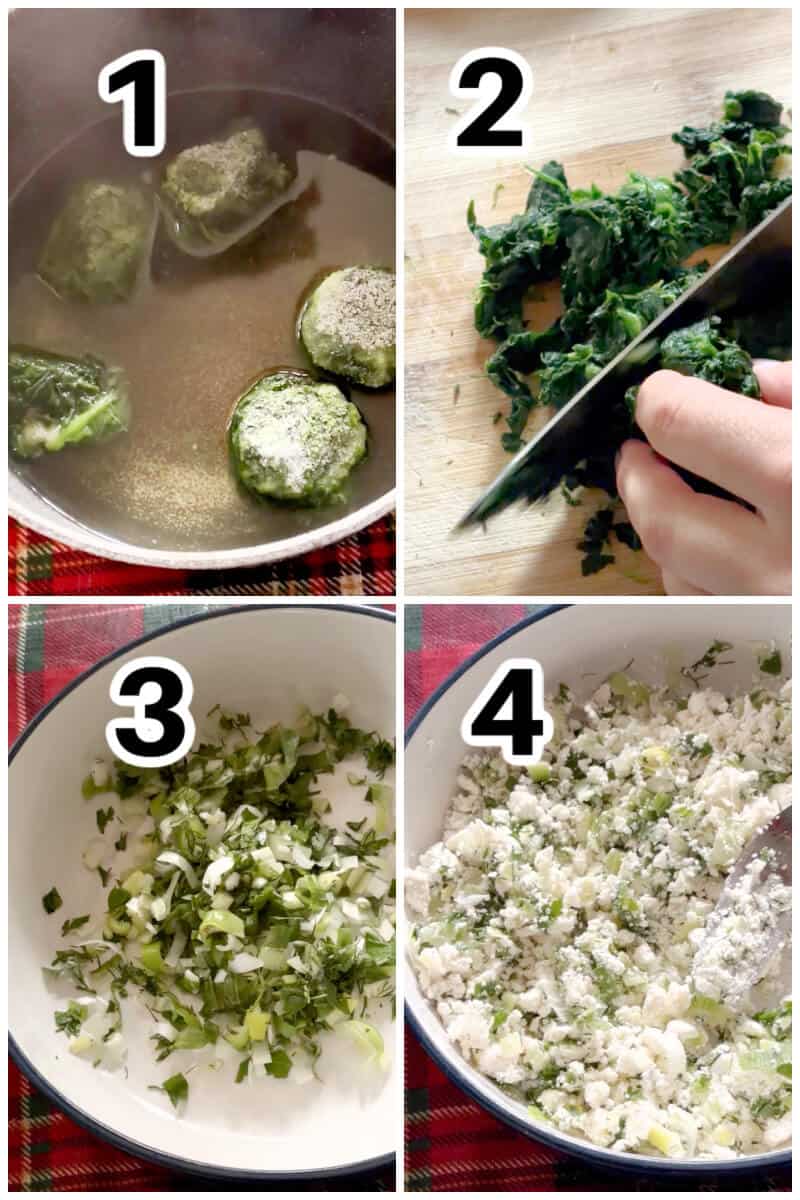 Collage of 4 photos to show how to make borek.