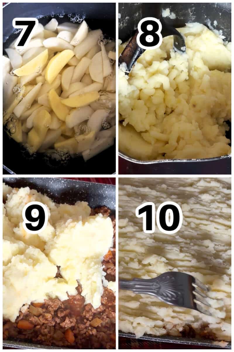 Collage of 4 photos to show how to make mashed potatoes.