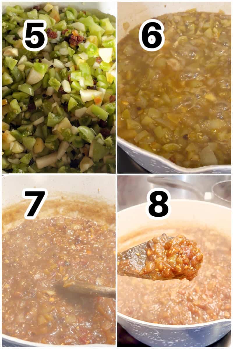 Collage of 4 photos to show how to make chutney.